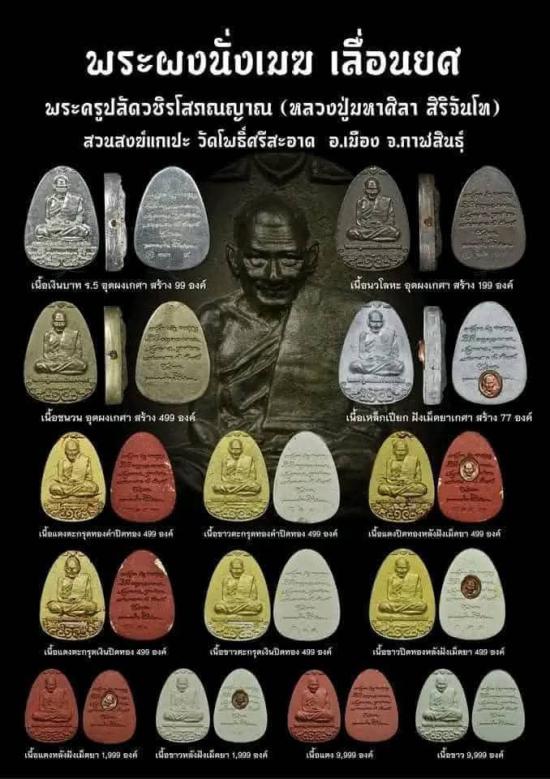 พระผงนั่งเมฆ เลื่อนยศ หลวงปู่มหาศิลา สิริจันโท สวนสงข์แกเปะ วัดโพธิ์ศรีสะอาด จ.กาฬสินธุ์ ปี ๒๕๖๔