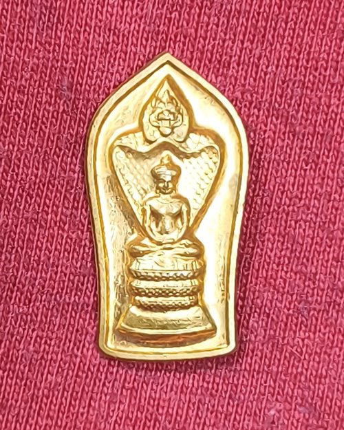 พระนาคปรกพิมพ์เล็ก หลังยันต์เฑาะว์  มั่ง มี ศรี สุข เนื้อทองแดงผิวไฟ