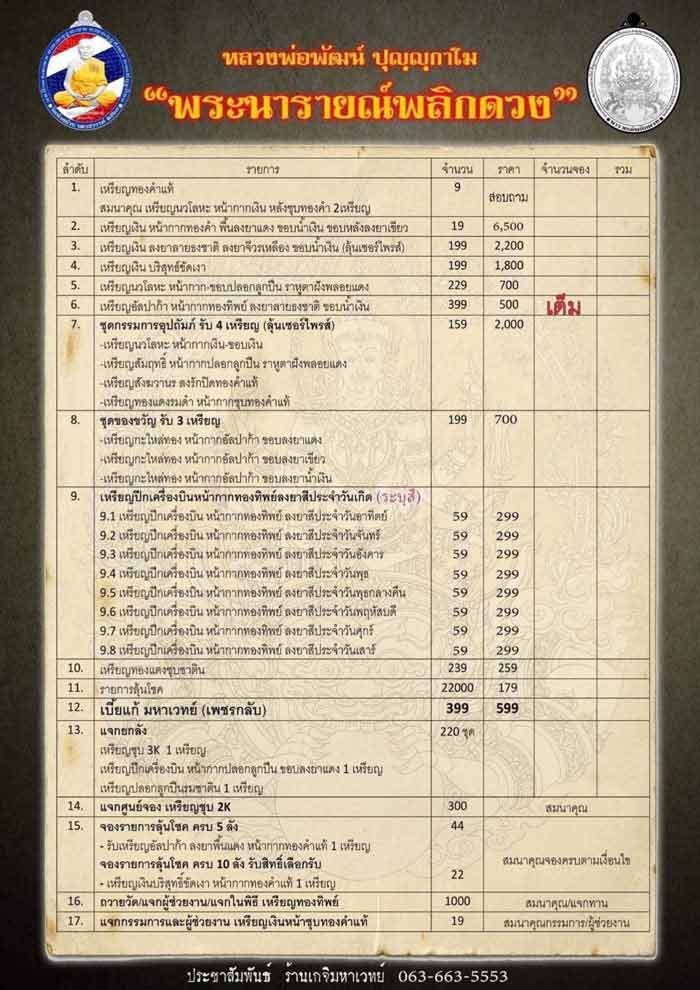 หลวงพ่อพัฒน์ ปุญฺญกาโม วัดห้วยด้วน จ.นครสวรรค์ รุ่นพระนารายณ์พลิกดวง 