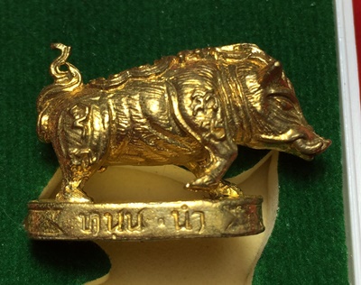 หมูมหามงคลคูณทอง หลวงพ่อคูณ วัดบ้านไร่ ปี2553 เนื้อทองทิพย์ ใต้ฐานอุดผงจีวรเกศา+ตะกรุด เลข1773+กล่อง