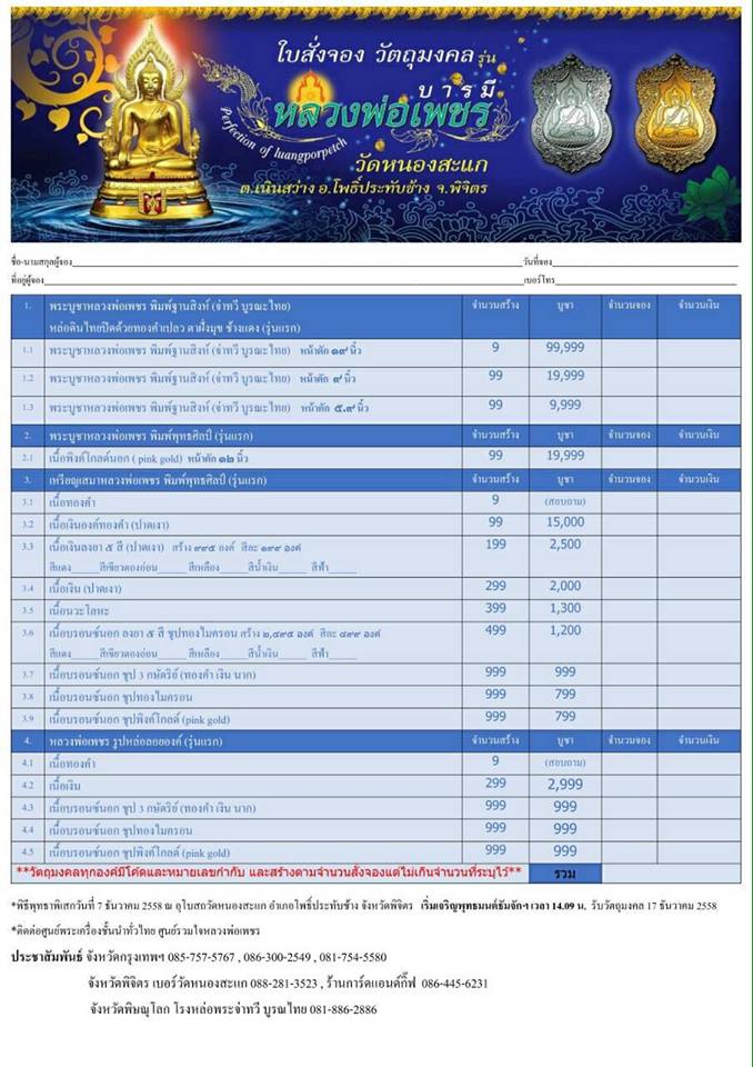 รูปหล่อลอยองค์(รุ่นแรก)หลวงพ่อเพชร วัดท่าหลวง พิจิตร ปี2558เลข138 สร้าง999องค์ เนื้อบอรนซ์นอก+กล่อง