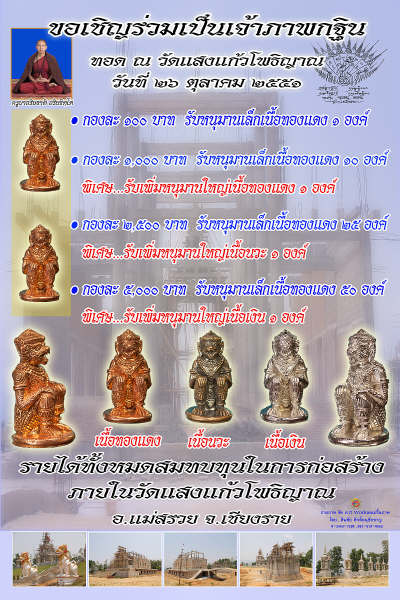 หนุมานรุ่นแรกครูบาอริยชาติ วัดแสงแก้วโพธิญาณ จ.เชียงราย ปี2551 เนื้อทองแดงก้นอุดผงและตอกโค้ด วสก.