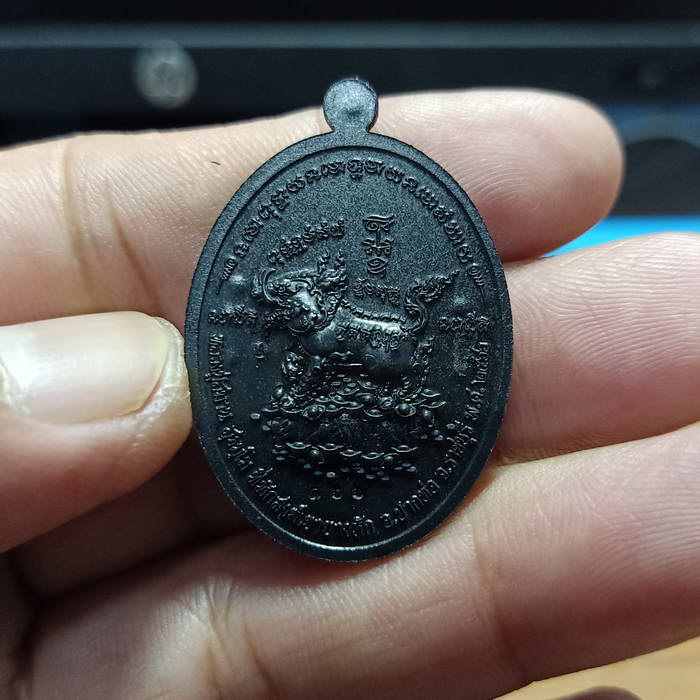 เหรียญพญาหมูเจ้าทรัพย์ หลวงปู่สมาน ที่พักสงฆ์เขายางหัก จ.ราชบุรี ปี 2566 เนื้อซูปเปอร์เบล็ค