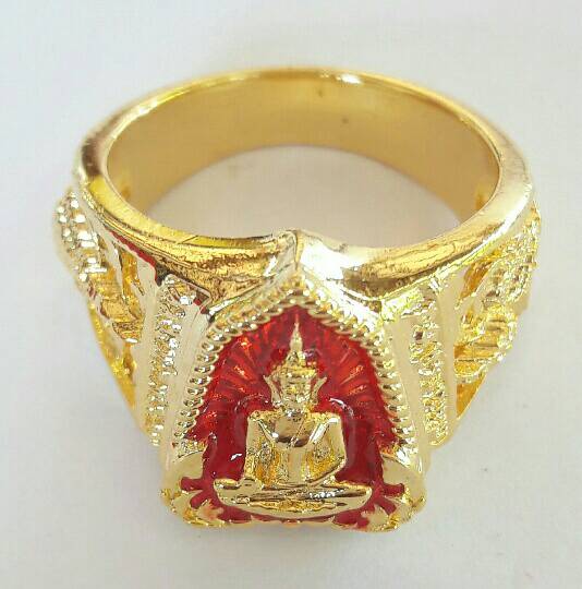 แหวนหลวงพ่อพระใส เพิ่มบารมี ลงยาแดง ไซค์เบอร์ 64 เคาะเดียว