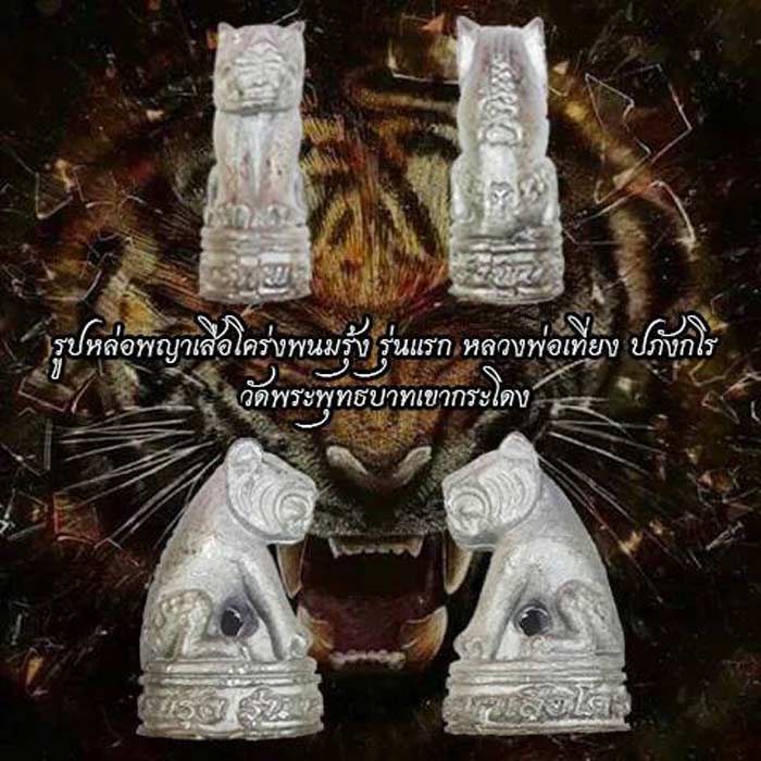 พญาเสือโคร่งพนมรุ้ง รุ่นเเรก หลวงพ่อเที่ยง วัดเขากระโดง จ บุรีรัมย์ ปี2558 เนื้อตะกั่ว ใต้ฐานผสมมวลส