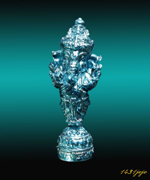 พระพิฆเนศ เจริญปัญญา พิมพ์เล็ก (ไม่มีซุ้ม) เนื้อสัมฤทธิ์ เพชรไพลิน ปี 62 วัดป่าโคกขามป้อม