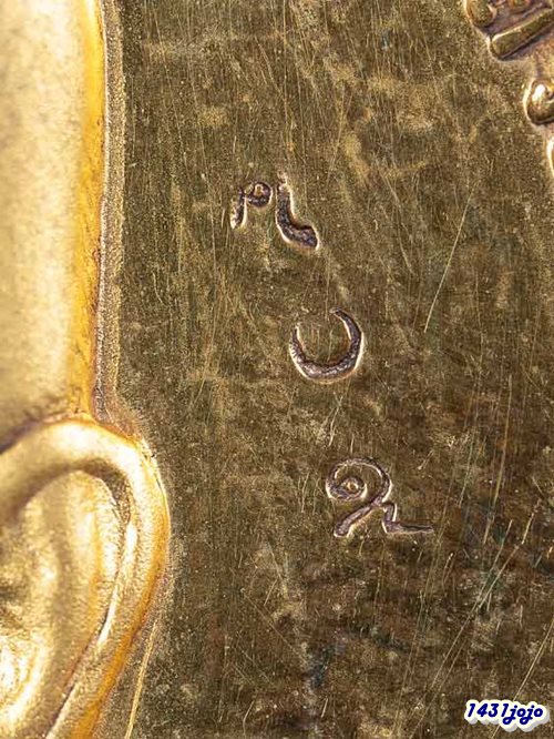 เหรียญรูปเหมือนหลังหัวเสือ หลวงพ่อเปิ่น วันเกิด ปี 2541 ชุบทองปัดเงาพ่นทราย กล่องวัดเดิมๆครับ