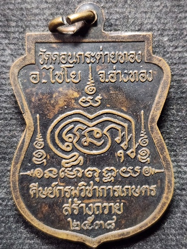 วัดดอนกระต่ายทอง  อ่างทอง เหรียญเสมาหลวงพ่อสาย รุ่นศิษย์กรมวิชาการเกษตร สร้างถวาย 2538
