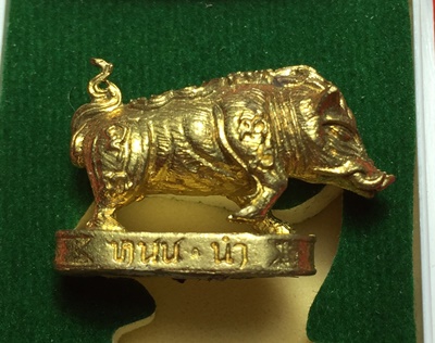 หมูมหามงคลคูณทอง หลวงพ่อคูณ วัดบ้านไร่ ปี2553 เนื้อทองทิพย์ ใต้ฐานอุดผงจีวรเกศา+ตะกรุด เลข1964+กล่อง