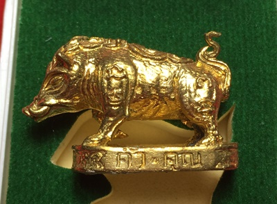 หมูมหามงคลคูณทอง หลวงพ่อคูณ วัดบ้านไร่ ปี2553 เนื้อทองทิพย์ ใต้ฐานอุดผงจีวรเกศา+ตะกรุด เลข4274+กล่อง