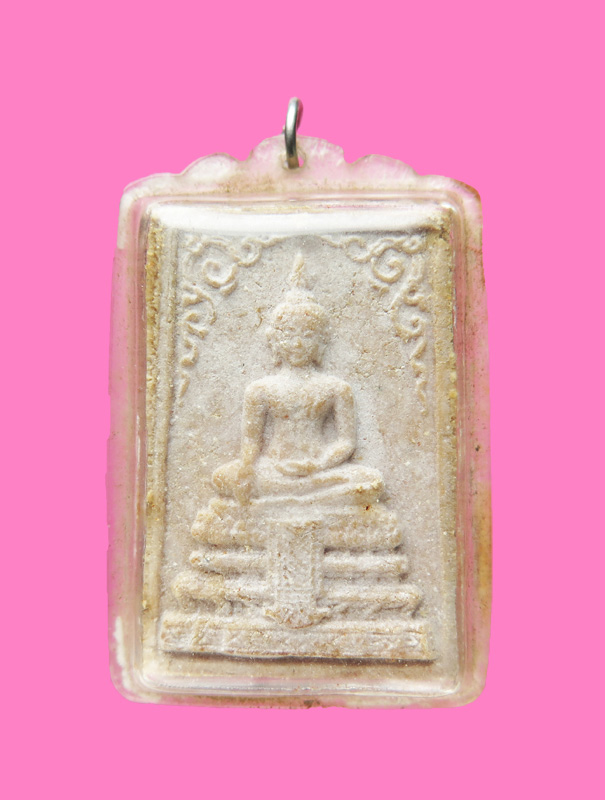 พระผง วัดไร่ขิง ซุ้มเถาวัลย์ หลังเรียบ ปี 15 เลี่ยมเก่า