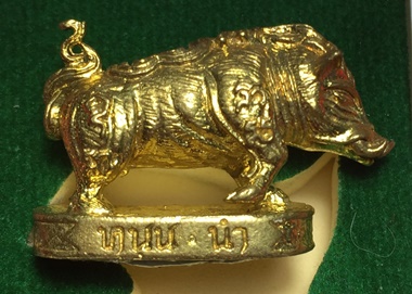 หมูมหามงคลคูณทอง หลวงพ่อคูณ วัดบ้านไร่ ปี2553 เนื้อทองทิพย์ ใต้ฐานอุดผงจีวรเกศา+ตะกรุด เลข3772+กล่อง