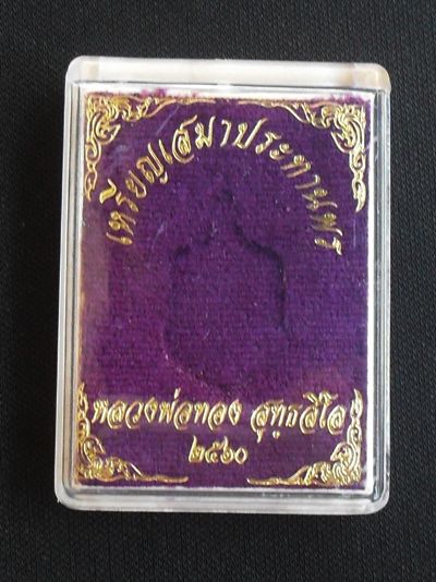 เหรียญเสมาจิ๋ว ประทานพร หลวงพ่อทอง สุทธสีโล เนื้อทองทิพย์ หมายเลข ๒๖๘ พร้อมกล่อง