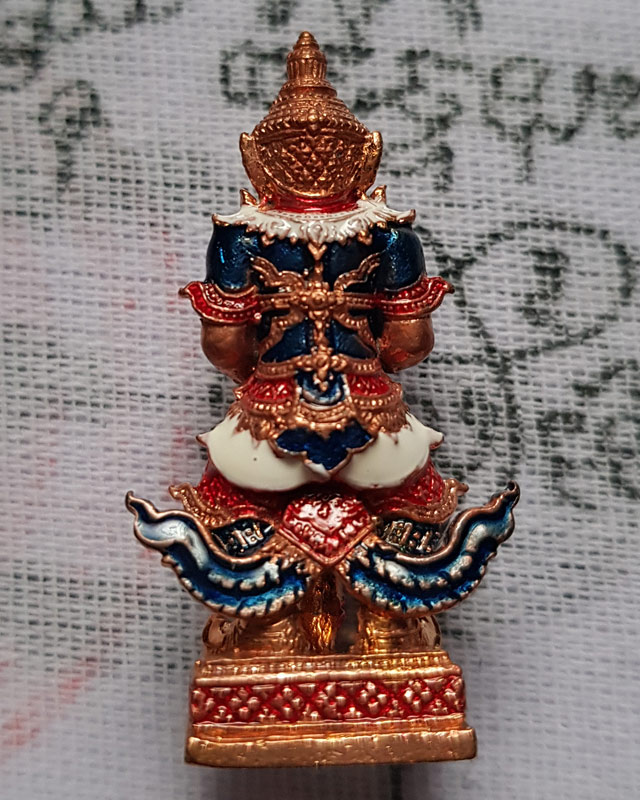 รูปหล่อท้าวเวสสุวรรณ ยกฐานะ ทองนำโชค หลวงพ่อทอง วัดบ้านไร่ เนื้อทองแดงลงยา 3 สี พร้อมกล่องเดิม