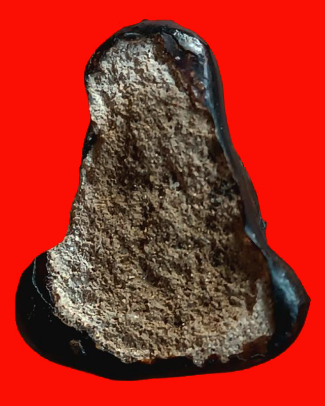 ปิดตาหลวงปู่ยิ้ม วัดหนองบัว พิมพ์สังกัจจายน์ (พุงป่อง) เนื้อผงจุ่มรัก จ.กาญจนบุรี สูงเกือบ 2.5 ซ.ม.