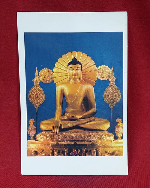 (ปิด39-)รูปโปสการ์ดพิมพ์สี พระพุทธเมตตา พุทธคยา ประเทศอินเดีย เผยแพร่โดย วัดมาบจันทร์ ต.แกลง จ.ระยอง