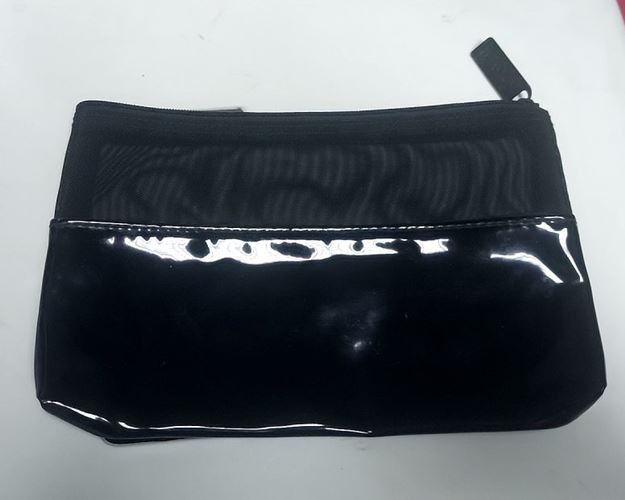 (ปิด49-)กระเป๋าซิปหนังแก้ว-แซมผ้าตาข่าย สีดำ 5.5x9นิ้ว (สภาพไม่ได้ใช้)