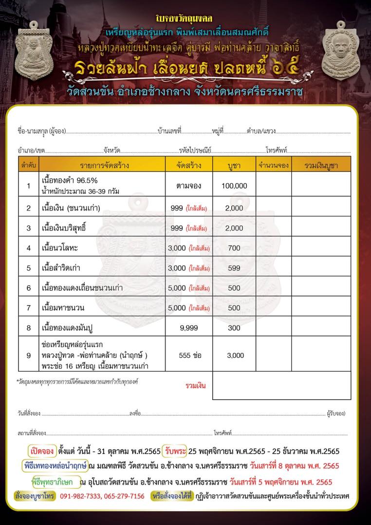 หลวงปู่ทวด พ่อท่านคล้าย รวยล้นฟ้า เลื่อนยศ ปลดหนี้ ๖๕ วัดสวนขัน นครศรีธรรมราช 