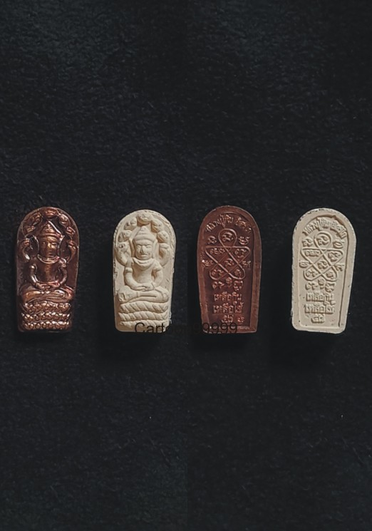 แพ็คคู่ ๒ องค์ ปรกใบมะขาม หลวงปู่ทิม วัดละหารไร่ จ.ระยอง เนื้อทองแดง+เนื้อผง สวย เดิม ครับผม