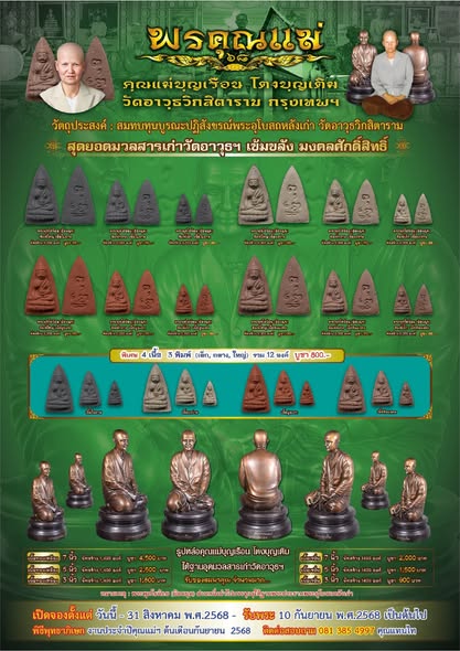 พระพุทโธน้อย คุณแม่บุญเรือน วัดอาวุธฯ รุ่นพรคุณแม่ เนื้อดินมงคล รับพระ3องค์ เล็ก,กลาง,ใหญ่ พร้อมกล่อ