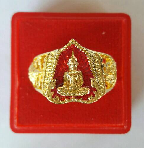 แหวนหลวงพ่อพระใส เพิ่มบารมี ลงยาแดง ขนาดเบอร์ 64 เคาะเดียว