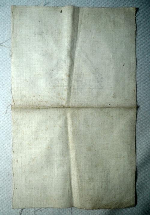 ผ้ายันต์ที่ระลึกทอดกฐิน วัดสว่างอารมณ์ สิงห์บุรี มีรอยจารหมึก 