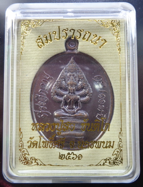 เหรียญพระนาคปรกรุ่นแรก หลวงปู่สอ ขันติโก วัดโพธิ์ศรี จ.นครพนม รุ่นสมปรารถนา เนื้อทองแดงรมน้ำตาล