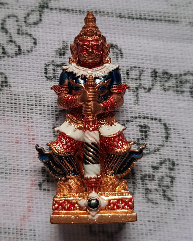 รูปหล่อท้าวเวสสุวรรณ ยกฐานะ ทองนำโชค หลวงพ่อทอง วัดบ้านไร่ เนื้อทองแดงลงยา 3 สี พร้อมกล่องเดิม