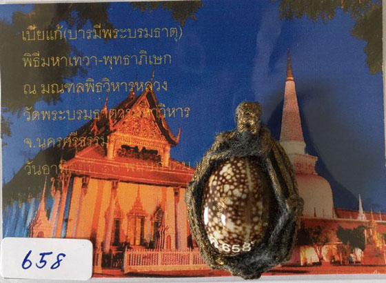 เบี้ยแก้มหาลาภ(บารมีพระบรมธาตุฯ).พิธีมหาเทวา-พุทธภิเษก ณ มณฑลพิธีวิหาร วัดพระบรมธาตุ จ. นครศรีธรรมรา