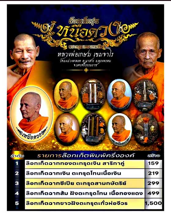 ล็อกเก็ตเหนือดวง ๘ รอบ ฉากขาว  ฝังmะกรุดตะกั่วห่อจีวร	หลวงปู่เกษม เขมจาโร วัดมะม่วงตลอด จังหวัดนครศร