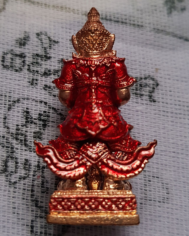 รูปหล่อท้าวเวสสุวรรณ ยกฐานะ ทองนำโชค หลวงพ่อทอง วัดบ้านไร่ เนื้อทองแดงลงยาสีชมพู พร้อมกล่องเดิม