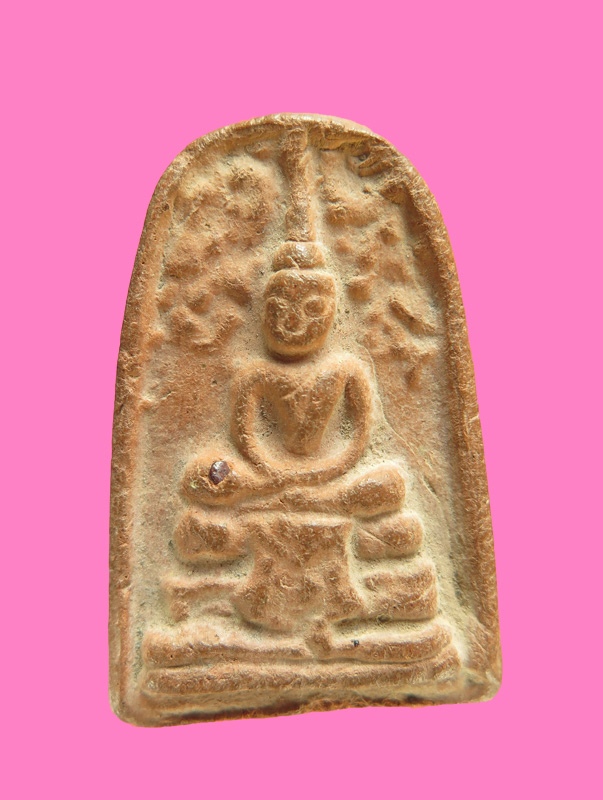 พระเนื้อดิน พิมพ์ปรกโพธิ์ ฐานผ้าทิพย์ หลังยันต์