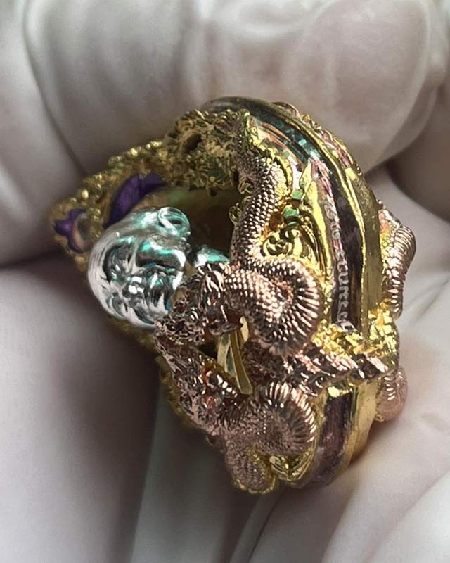 หลวงปู่จื่อ หลวงปู่จือ วัดเขาตาเงาะ ชัยภูมิ งานพุทธศิลป์ ชุดกรรมการ เนื้อ 3 K ลงยาม่วง