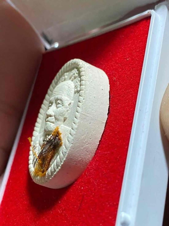 พระผงดวงเศรษฐี หลวงปู่ศิลา บล๊อคยาง มีเกศา+จีวร กล่องเดิม