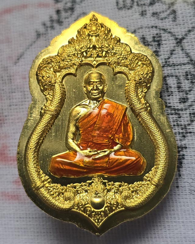 เหรียญเสมาพญานาคคู่ รุ่น มหาระรวย หลวงพ่อรวย วัดมาบตาพุด ปี 2564 กล่องเดิม