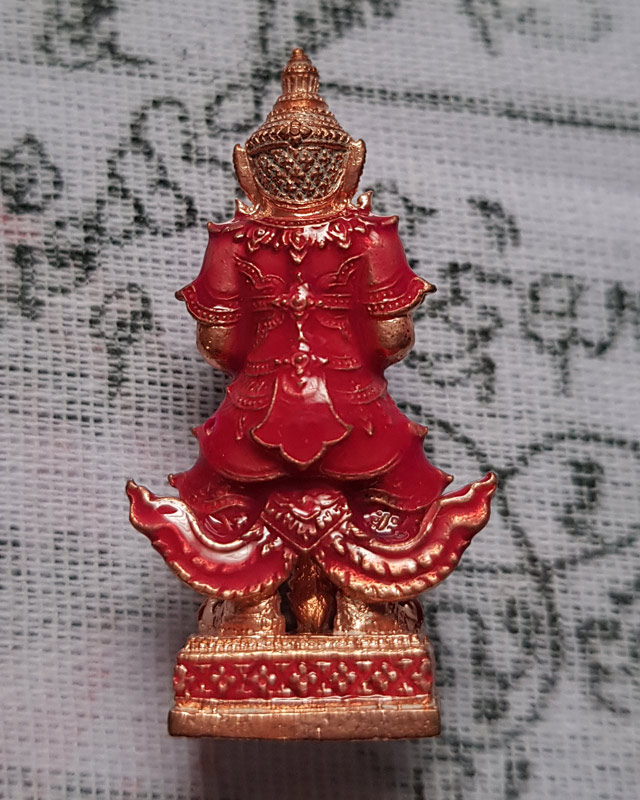 รูปหล่อท้าวเวสสุวรรณ ยกฐานะ ทองนำโชค หลวงพ่อทอง วัดบ้านไร่ เนื้อทองแดงลงยาสีชมพู พร้อมกล่องเดิม