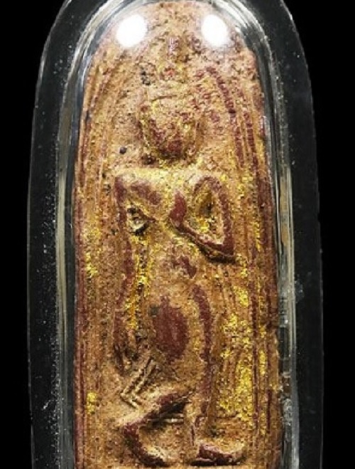 พระลีลาทุ่งเศรษฐี พิมพ์กลาง เนื้อเกสร108 แดง ปิดทองในพิมพ์ หลวงพ่อแพ วัดพิกุลทอง ปี11..เคาะเดียวแดง.