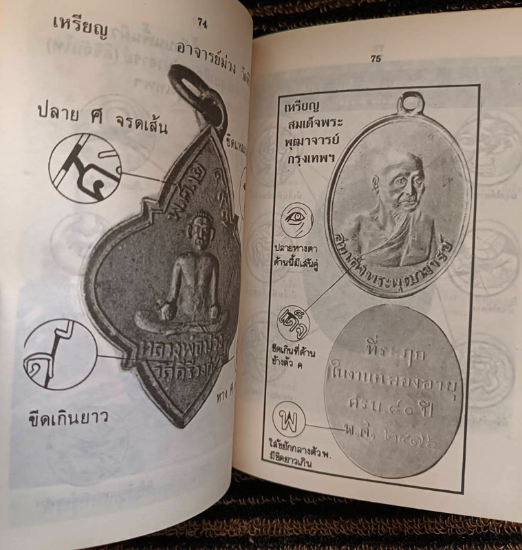 หนังสือเหรียญดัง โดย โพธิ์ชัย ชี้จุดสำคัญที่เป็นโค๊ตลับในเหรียญ สภาพดีมากเก่าเก็บสะสมหลายสิบปี