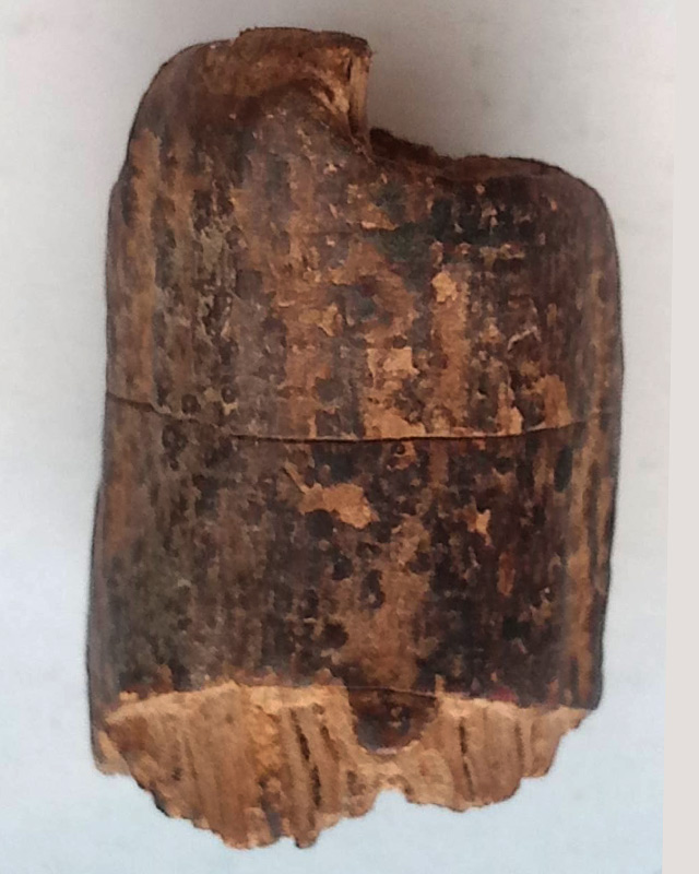 ตะกรุดไม้เก่ามากๆ ขนาด 1.5 x 2 ซ.ม. เชือกถักหลุดลุ่ยไปแล้ว