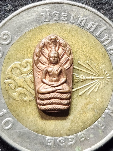 วัดเนินตามาก จังหวัดชลบุรี  พระนาคปรกใบมะขาม หลังรูปเหมือนหลวงปู่ม่น เสาร์5 2537