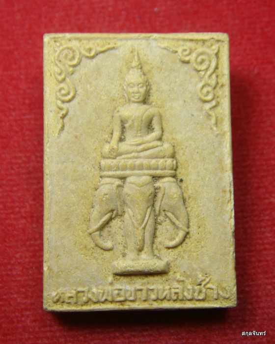 พระผงหลวงพ่อขาวหลังช้าง วัดเสาธงกลาง หลังรูปเหมือน พระครูพิทักษ์ธรรมคุณ