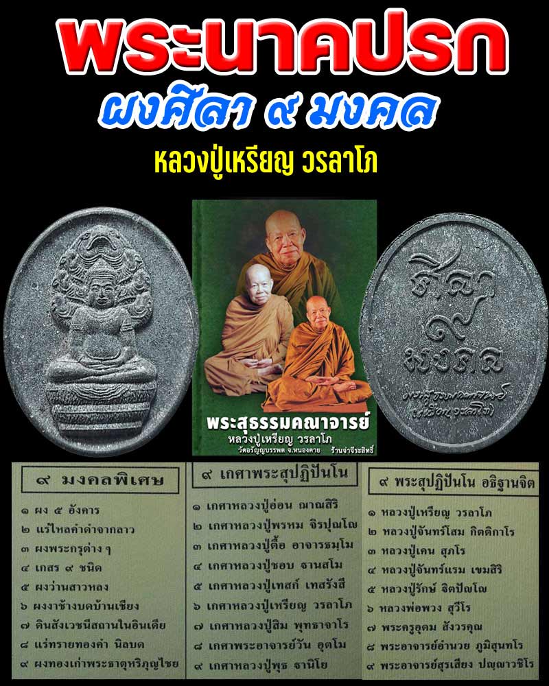พระนาคปรก ผงศิลา 9 มงคล หลวงปู่เหรียญ วรลาโภ - 1