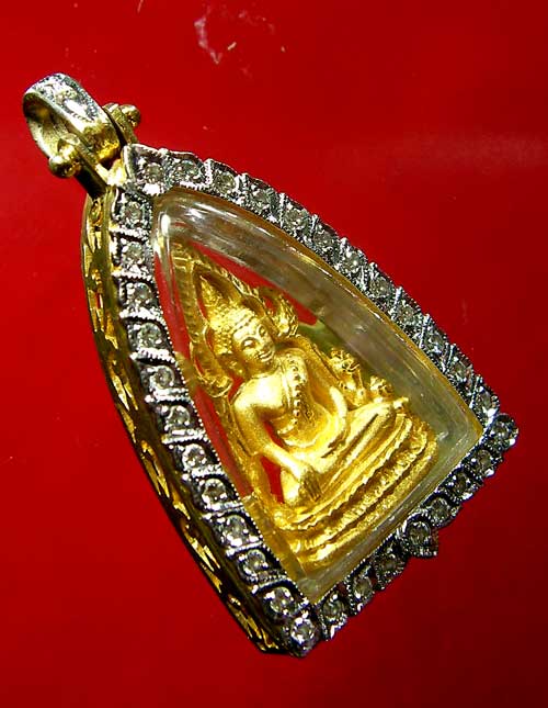 พระะพุทธชินราช เนื้อทองคำ พร้อมกรอบทองฝังเพชร - 2