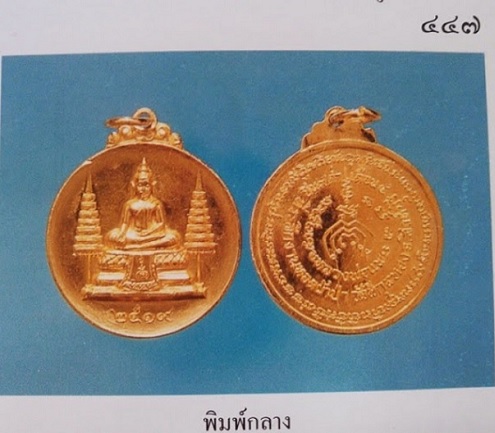 เหรียญประทานพร พิมพ์กลาง ที่ระลึกทอดผ้าป่าสามัคคี หลวงพ่อแพ วัดพิกุลทอง เนื้อกะไหล่ทอง ปี19 - 4