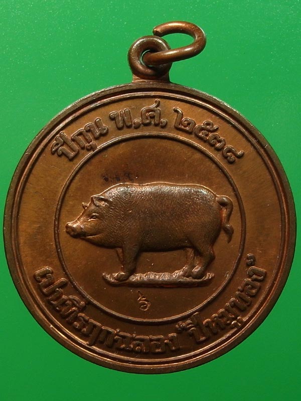 เหรียญหมูมหาลาภหลวงพ่อสาคร วัดหนองกรับ จ.ระยอง เนื้อทองแดง  ปี 2538 - 1