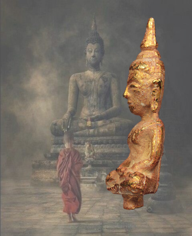 พระยอดธง สมัยเชียงรุ้ง อยุธยา เนื้อสัมฤทธิ์เปียกทอง - 3