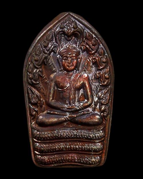 พระปรกใบมะขาม หลวงพ่อเชิญ วัดโคกทอง จ.อยุธยา เนื้อทองแดงรมดำ ปี 2537 - 1