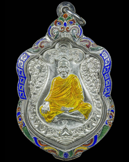 เหรียญเสมามหาเศรษฐี เนื้อเงินลงยาจีวร หลวงปู่แสน วัดบ้านหนองจิก ศรีสะเกษ - 1