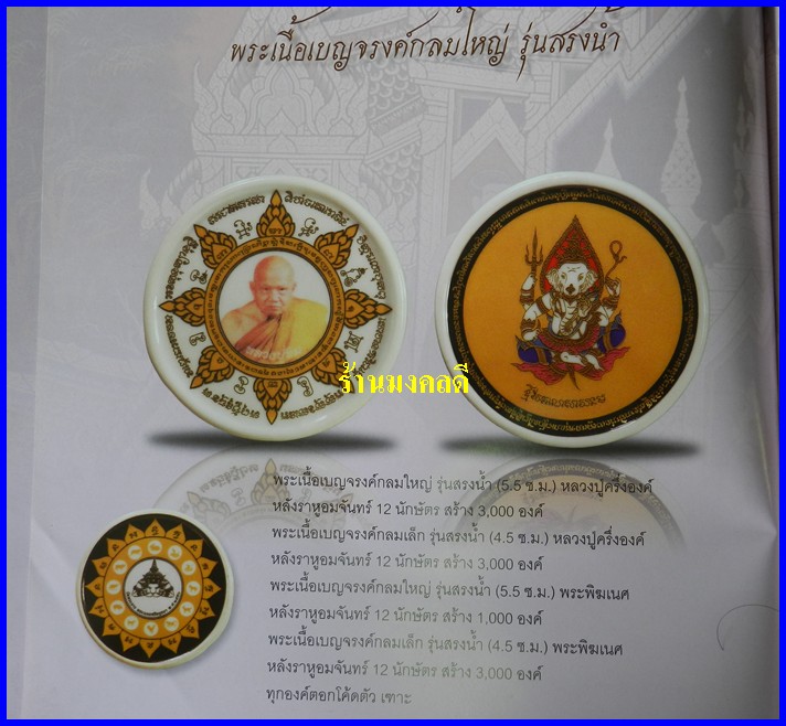 พระเนื้อเบญจรงค์กลมเล็ก รุ่นสรงน้ำ ด้านหน้าพระพิฆเณศวร์-พระราหู12นักษัตร หลวงปู่ทิม วัดพระขาว#1 - 5