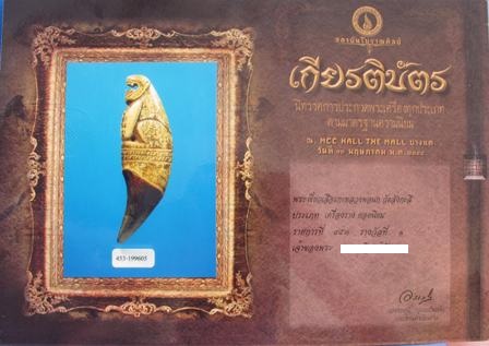 เขี้ยวหมีแกะ หลวงพ่อนก วัดสังกะสี ยันต์เต็มสวยกริ้บ ๆ มีใบประกาศรางวัลที่ 1 - 5